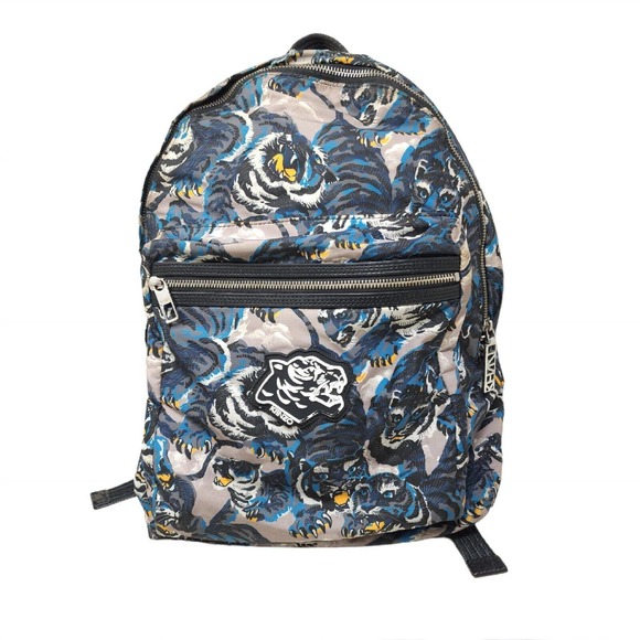 Kenzo Other - Kenzo Mens Backpack Flying Tiger Nylon Blue Gray Novelty Print School Book Bag